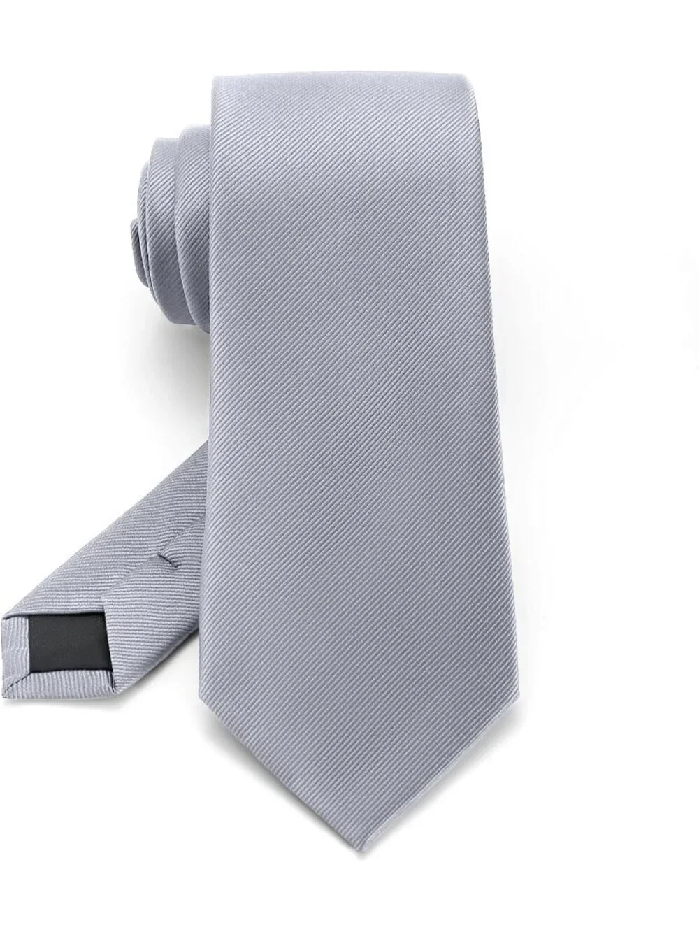 Mens Grey Twill Diagonal Textured Silk Formal Classic Necktie For Business Dress